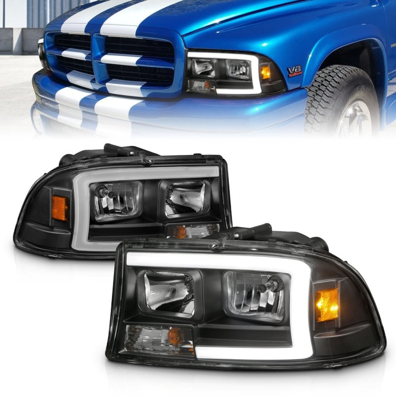 ANZO 97-04 Dodge Dakota/Durango Crystal headlight Set w/ Light Bar Black Housing - GTR Auto