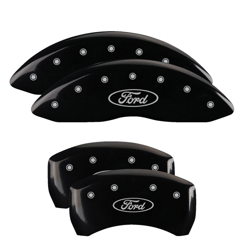 MGP 4 Caliper Covers Engraved Front & Rear Oval logo/Ford Black finish silver ch - GTR Auto
