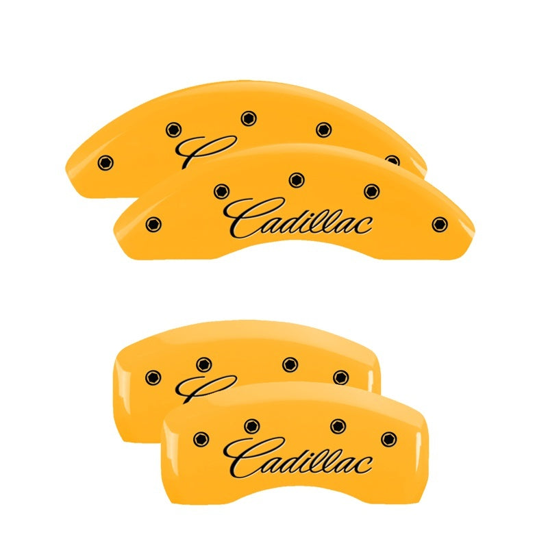 MGP 4 Caliper Covers Engraved F & R Cursive/Cadillac Yellow Finish Black Char 2004 Cadillac CTS 35010SCADYL