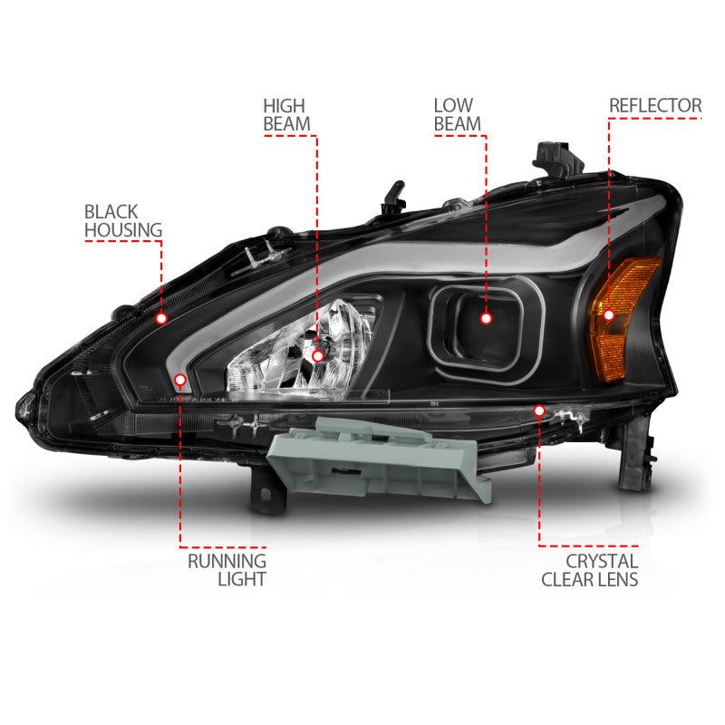 ANZO 13-15 Nissan Altima (w/o Factory HID Bulbs) Projector Headlights - w/ Light Bar Black Housing - GTR Auto