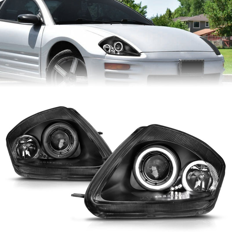 ANZO 2000-2005 Mitsubishi Eclipse Projector Headlights w/ Halo Black - GTR Auto