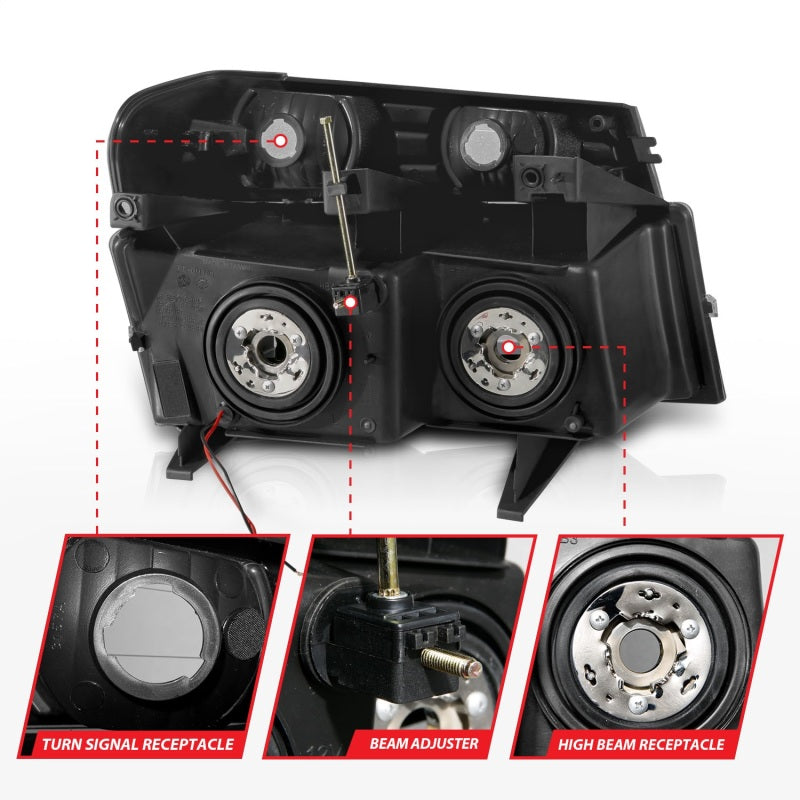 ANZO 04-12 GM Colorado/Canyon/I-Series Crystal Headlights - w/ Light Bar Black Housing 4pcs - GTR Auto