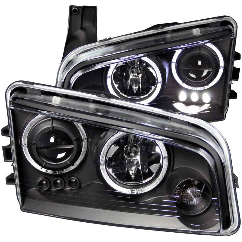 ANZO 2006-2010 Dodge Charger Projector Headlights w/ Halo Black - GTR Auto