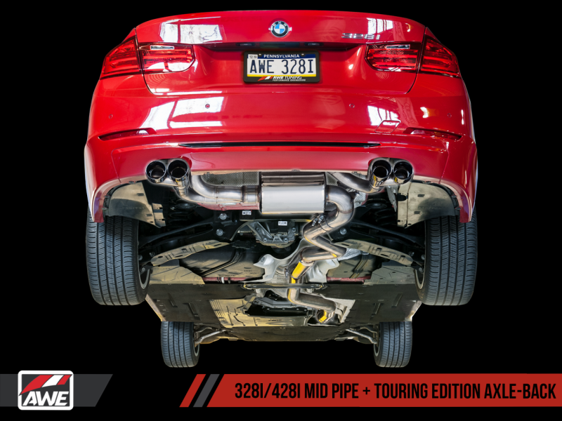 AWE Tuning BMW F3X N20/N26 328i/428i Touring Edition Exhaust Quad Outlet - 80mm Chrome Silver Tips - GTR Auto