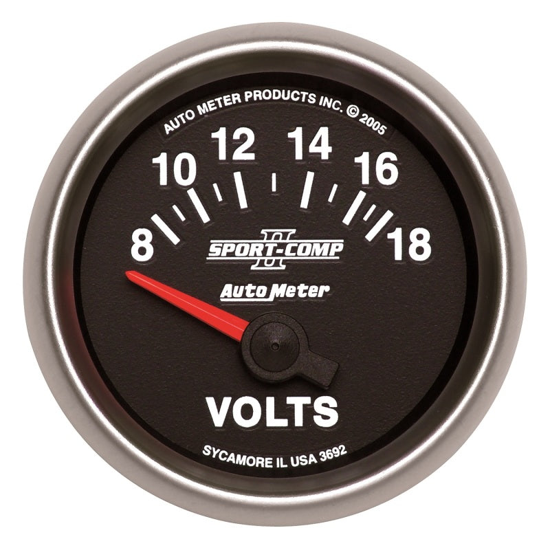 Autometer Sport-Comp II 52mm 8-18 Volt Short Sweep Electronic Voltmeter - GTR Auto