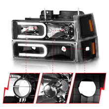 Load image into Gallery viewer, ANZO 88-98 Chevrolet C1500 Crystal Headlights w/ Light Bar Black Housing w/ Signal Side Markers 8Pcs - GTR Auto