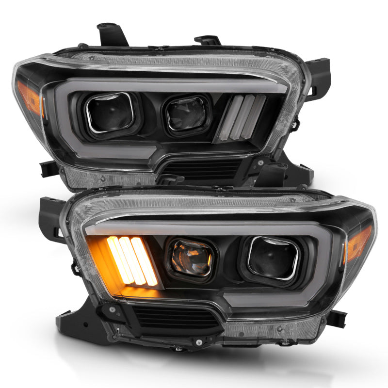 ANZO 2016-2017 Toyota Tacoma Projector Headlights w/ Plank Style Design Black/Amber w/ DRL - GTR Auto