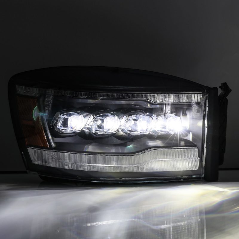 AlphaRex 06-08 Dodge Ram 1500HD NOVA LED ProjHeadlights Plank Style Blk w/Seq Signal/DRL/Amber LED - GTR Auto