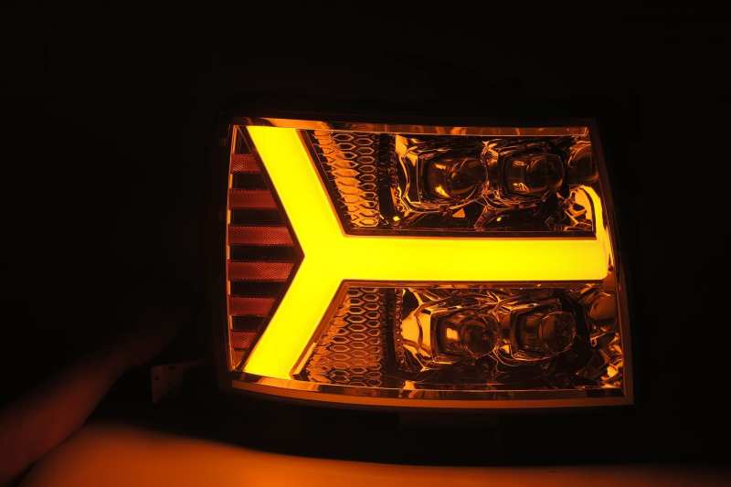 AlphaRex 07-13 Chevy 1500HD NOVA LED Proj Headlights Plank Style Chrm w/Activ Light/Seq Signal - GTR Auto