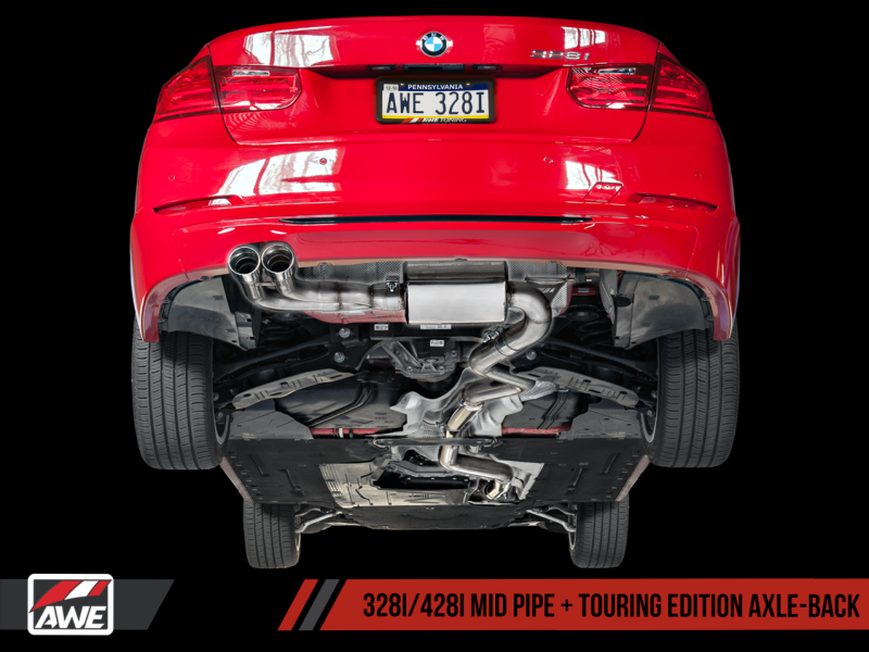 AWE Tuning BMW F3X 28i / 30i Touring Edition Axle-Back Exhaust Single Side - 80mm Black Tips - GTR Auto