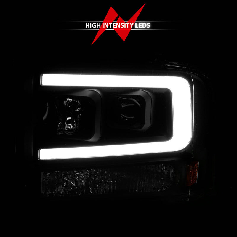 ANZO 99-04 Ford F250/F350/F450/Excursion (excl 99) Projector Headlights - w/ Light Bar Black Housing - GTR Auto
