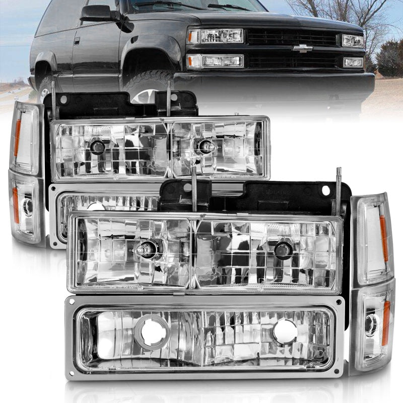 ANZO 88-98 Chevrolet C1500 Crystal Headlights Chrome w/ Signal and Side Marker Lights - GTR Auto
