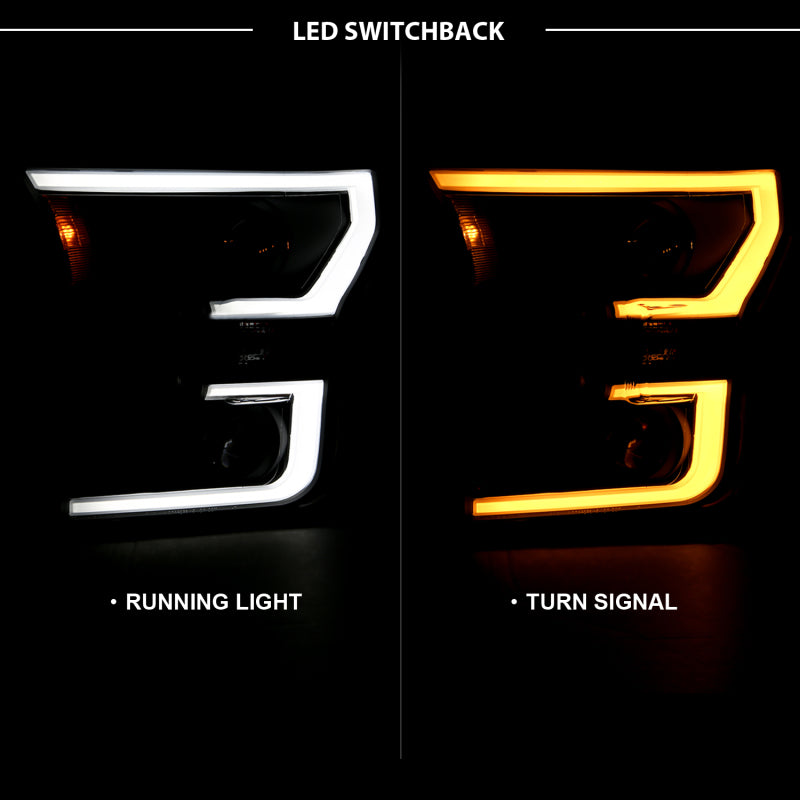ANZO 2015-2017 Ford F-150 Projector Headlights w/ Plank Style Switchback Black w/ Amber - GTR Auto