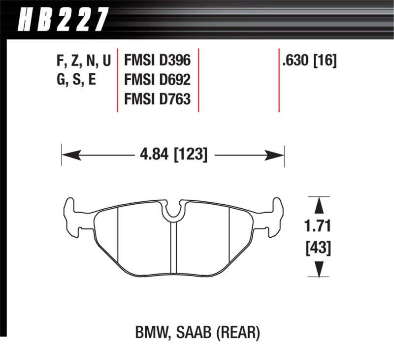 Hawk 1992-1998 BMW 318i HPS 5.0 Rear Brake Pads KHB227B.630