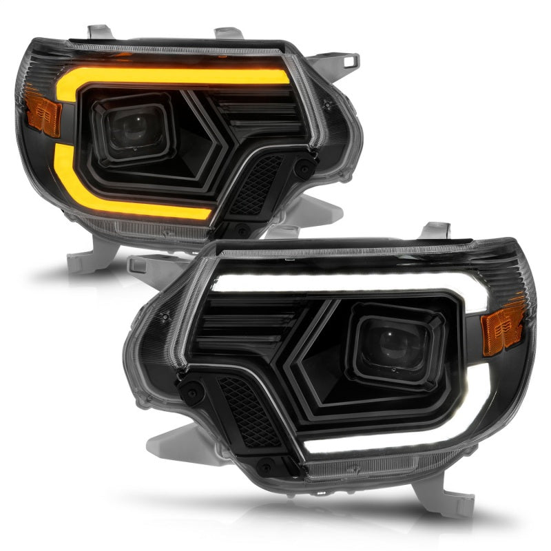 ANZO 12-15 Toyota Tacoma Projector Headlights - w/ Light Bar Switchback Black Housing - GTR Auto