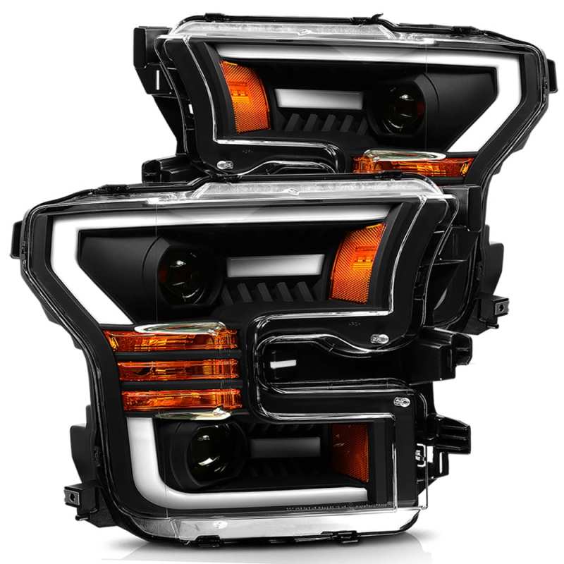 AlphaRex 15-17 Ford F-150 PRO-Series Projector Headlights Plank Style Black w/Activ Light/Seq Signal - GTR Auto