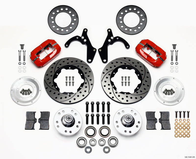 Wilwood Forged Dynalite Front Kit 11.00in Drill-Red 55-57 Chevy - GTR Auto