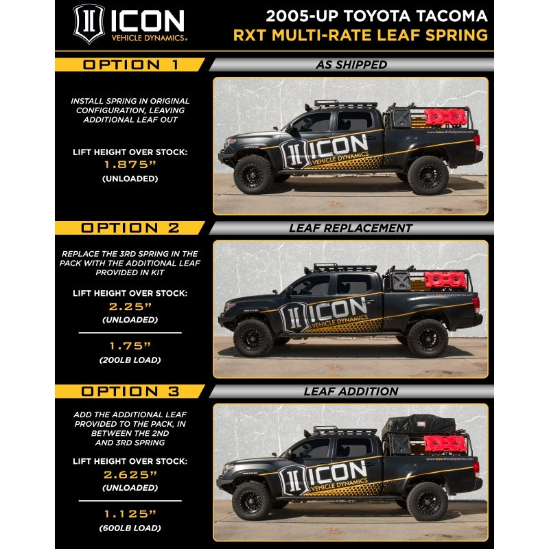 ICON 2005+ Toyota Tacoma Multi Rate RXT Leaf Pack w/Add In Leaf - GTR Auto