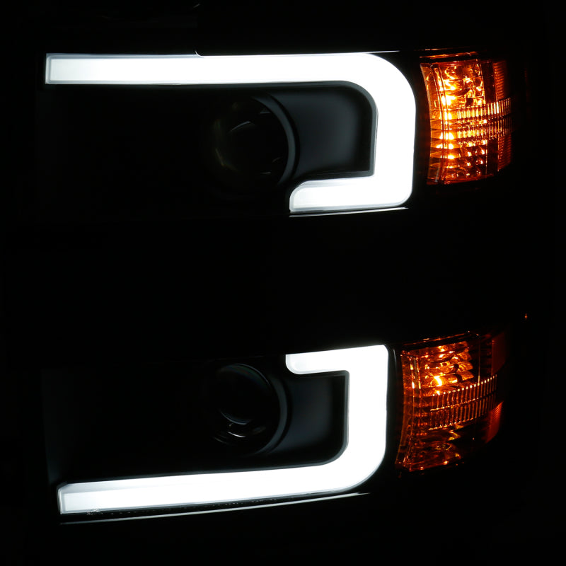 ANZO Projector Headlights With Plank Style Design Black w/Amber 15-17 Chevrolet Silverado 2500/3500 - GTR Auto