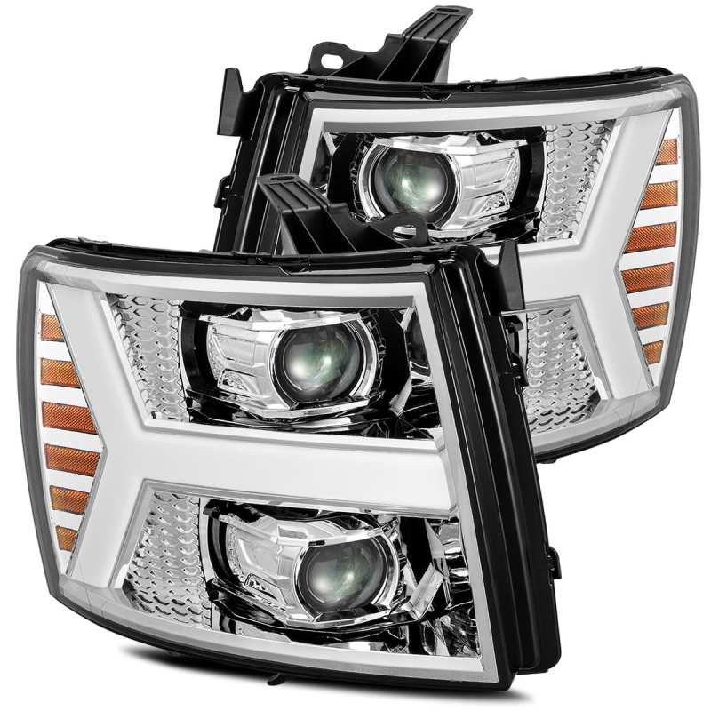 AlphaRex 07-13 Chevy 1500HD PRO-Series Proj Headlights Plank Style Chrome w/Activ Light/Seq Signal - GTR Auto