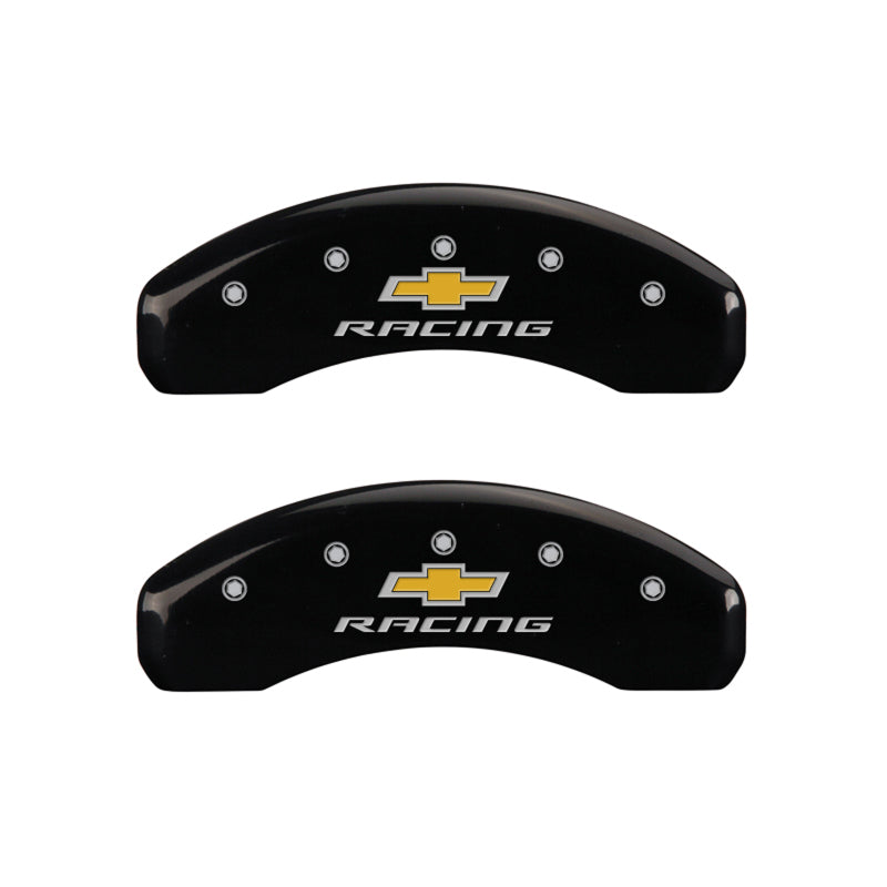 MGP 4 Caliper Covers Engraved Front & Rear Chevy Racing Black Finish Silver Char 2016 Chevrolet SS - GTR Auto