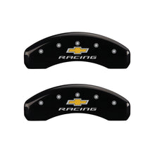 Load image into Gallery viewer, MGP 4 Caliper Covers Engraved Front &amp; Rear Chevy Racing Black Finish Silver Char 2016 Chevrolet SS - GTR Auto