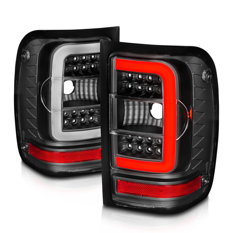 ANZO 2001-2011 Ford  Ranger LED Tail Lights w/ Light Bar Black Housing Clear Lens - GTR Auto