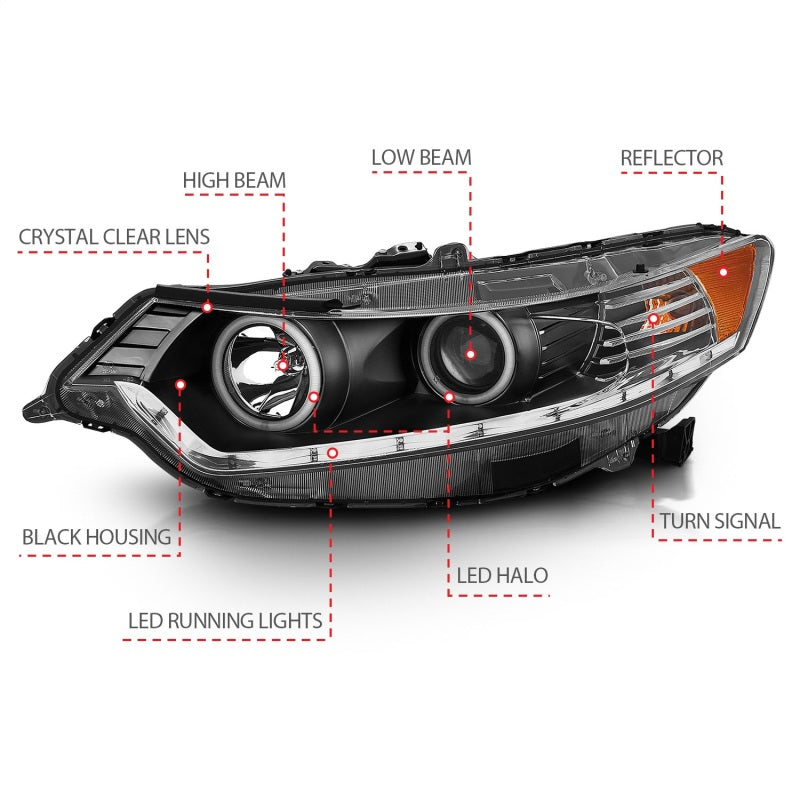 ANZO 2009-2012 Acura TSX Projector Headlights w/ Halo Black (CCFL) (HID Compatible) - GTR Auto
