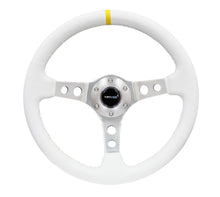 Load image into Gallery viewer, NRG Reinforced Steering Wheel (350mm / 3in. Deep) White Leather w/Silver Spoke &amp; Single Yellow Mark