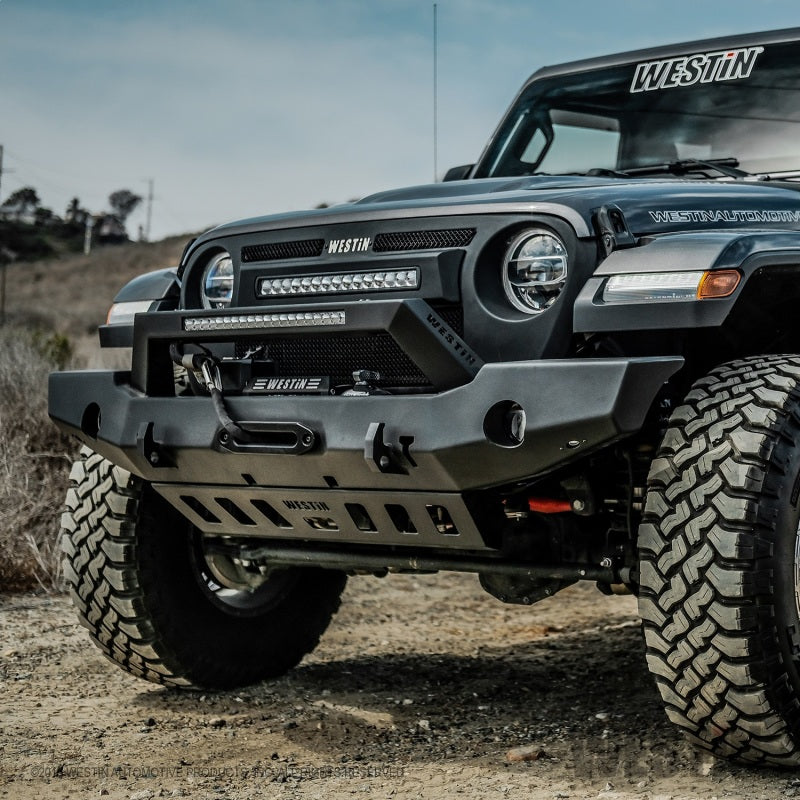 Westin 18-20 Jeep Wrangler WJ2 Full Width Front Bumper w/LED Light Bar Mount Textured Black - GTR Auto