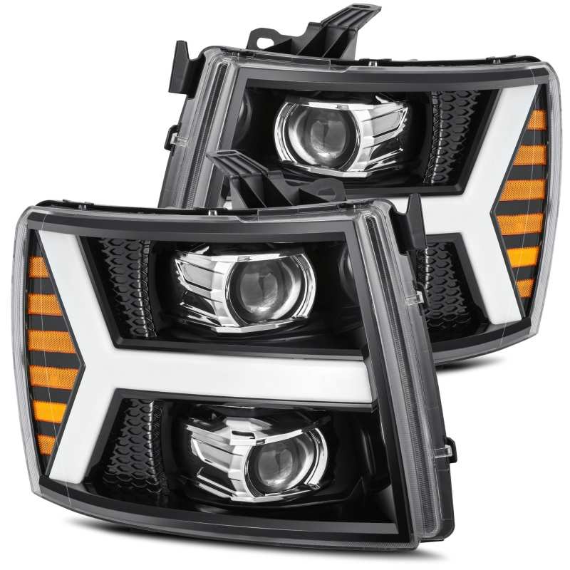 AlphaRex 07-13 Chevy 1500HD PRO-Series Proj Headlight Plank Style Gloss Blk w/Activ Light/Seq Signal - GTR Auto