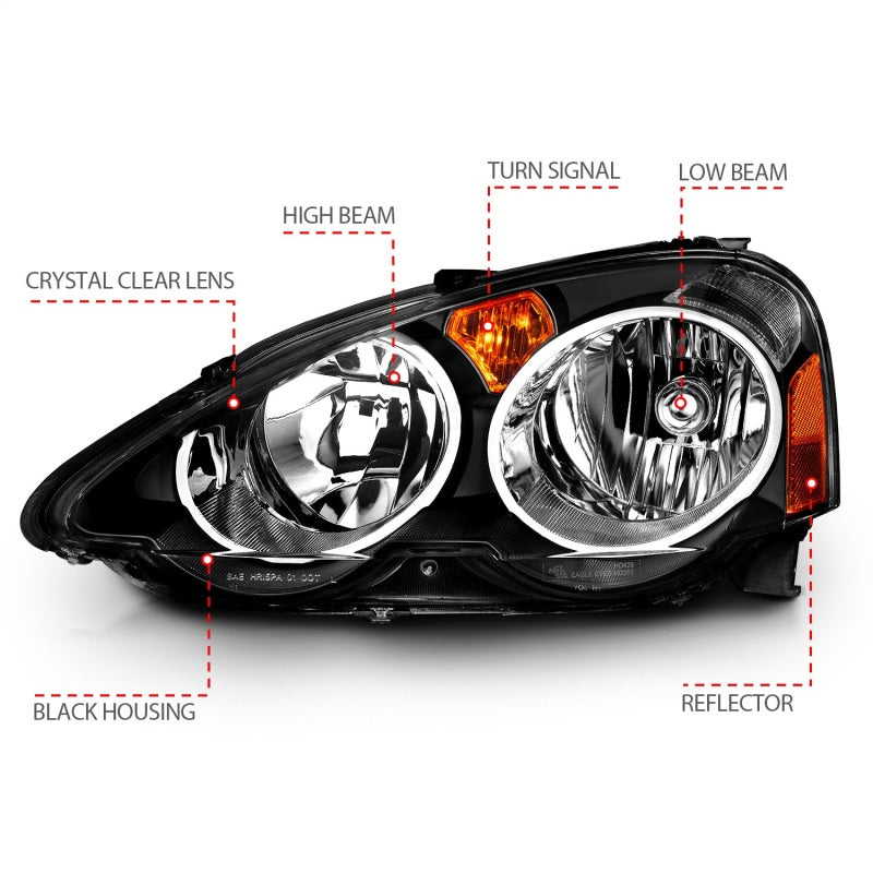 ANZO 2002-2004 Acura RSX Crystal Headlights Black - GTR Auto
