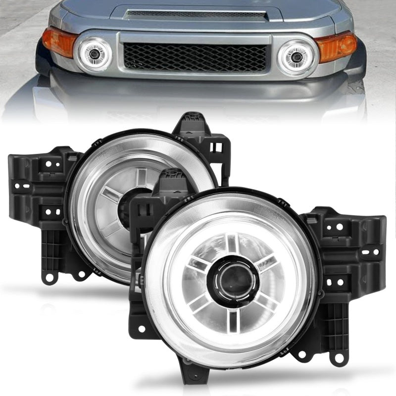 ANZO 2007-2013 Toyota Fj Cruiser Projector Headlights w/ Halo Chrome - GTR Auto