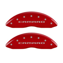 Load image into Gallery viewer, MGP 4 Caliper Covers Engraved Front Gen 5/Camaro Engraved Rear Gen 5/RS Red finish silver ch