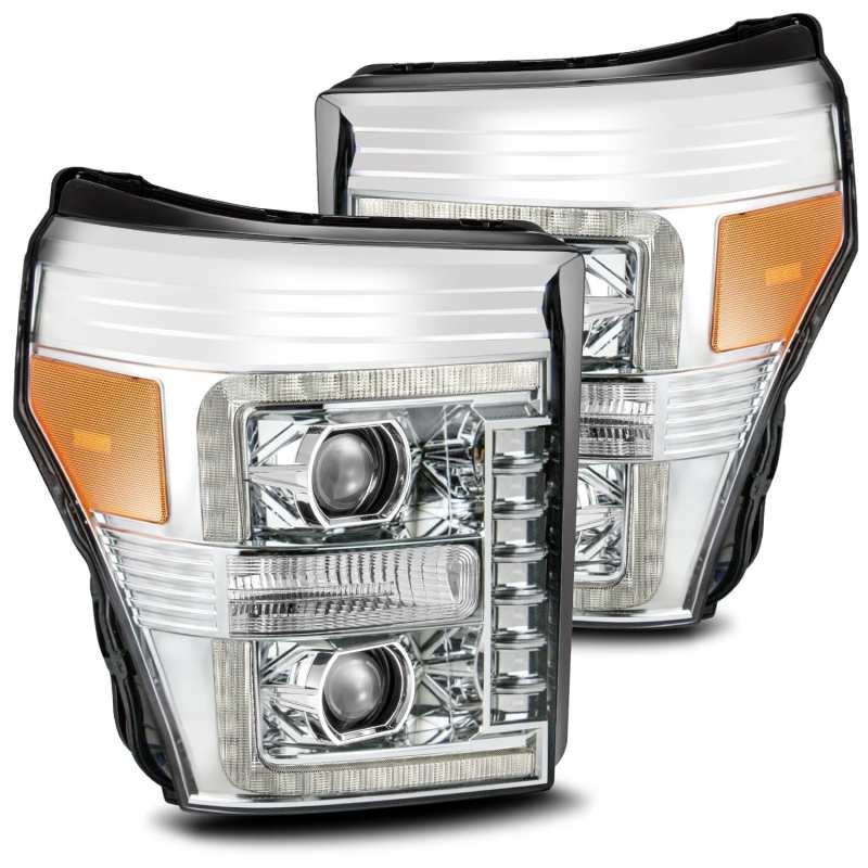 AlphaRex 11-16 Ford F-250 SD PRO-Series Projector Headlights Plank Style Design Chrome w/Seq Signal - GTR Auto