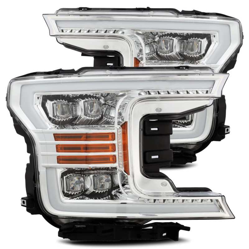 AlphaRex 18-19 Ford F-150 NOVA LED Projector Headlights Plank Style Chrome w/ActivLight/Seq Signal - GTR Auto