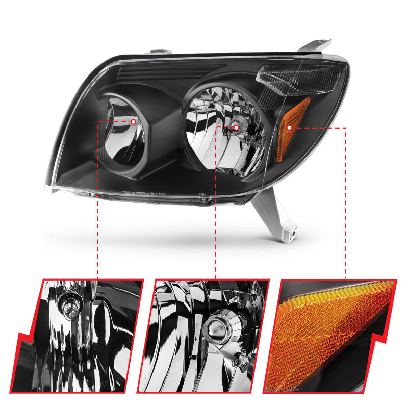 ANZO 2003-2005 Toyota 4Runner Crystal Headlights Black - GTR Auto