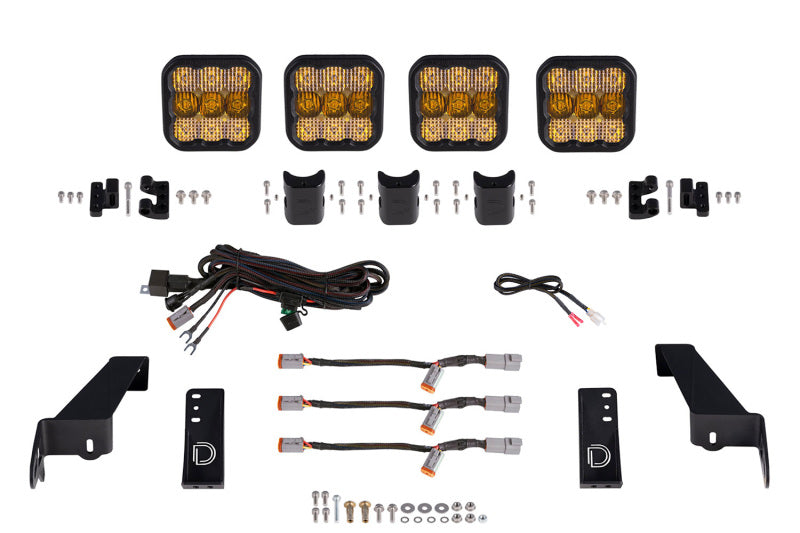 Diode Dynamics Jeep JL SS5 4-Pod CrossLink Grille Lightbar Kit Sport - Yellow Combo - GTR Auto