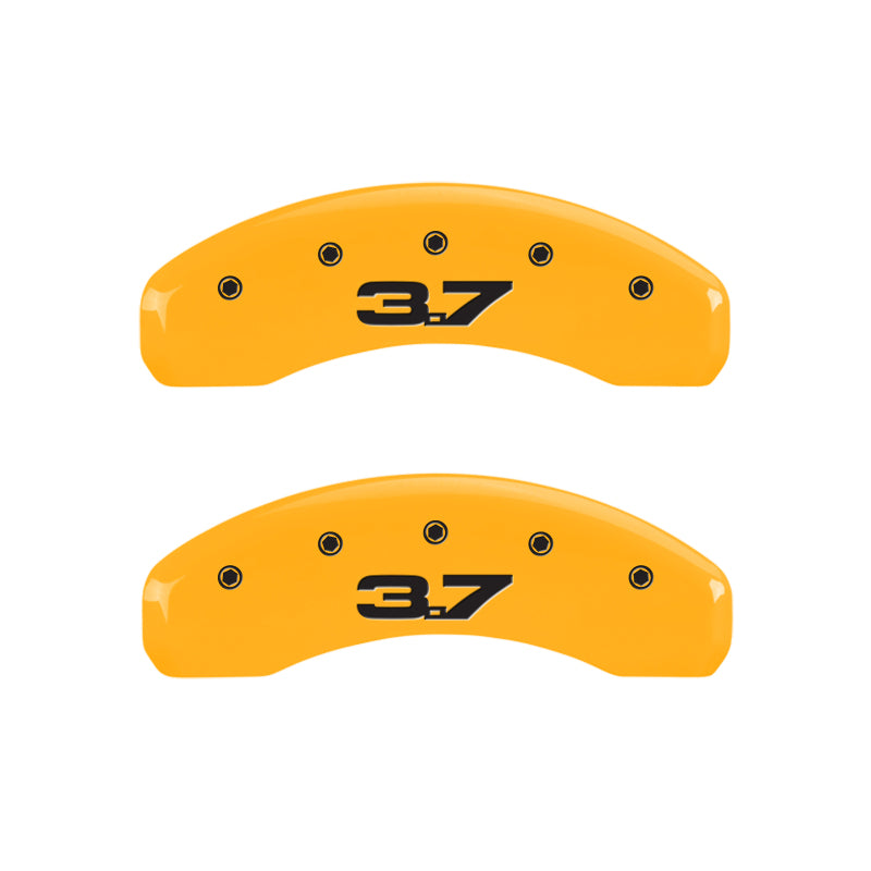 MGP 4 Caliper Covers Engraved Front 2015/Mustang Engraved Rear 2015/37 Yellow finish black ch - GTR Auto