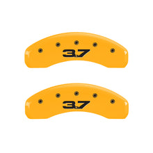 Load image into Gallery viewer, MGP 4 Caliper Covers Engraved Front 2015/Mustang Engraved Rear 2015/37 Yellow finish black ch - GTR Auto