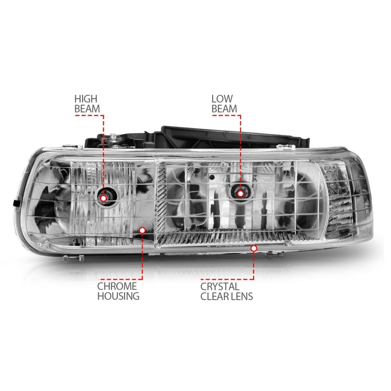 ANZO 1999-2002 Chevrolet Silverado 1500 Crystal Headlights Chrome - GTR Auto