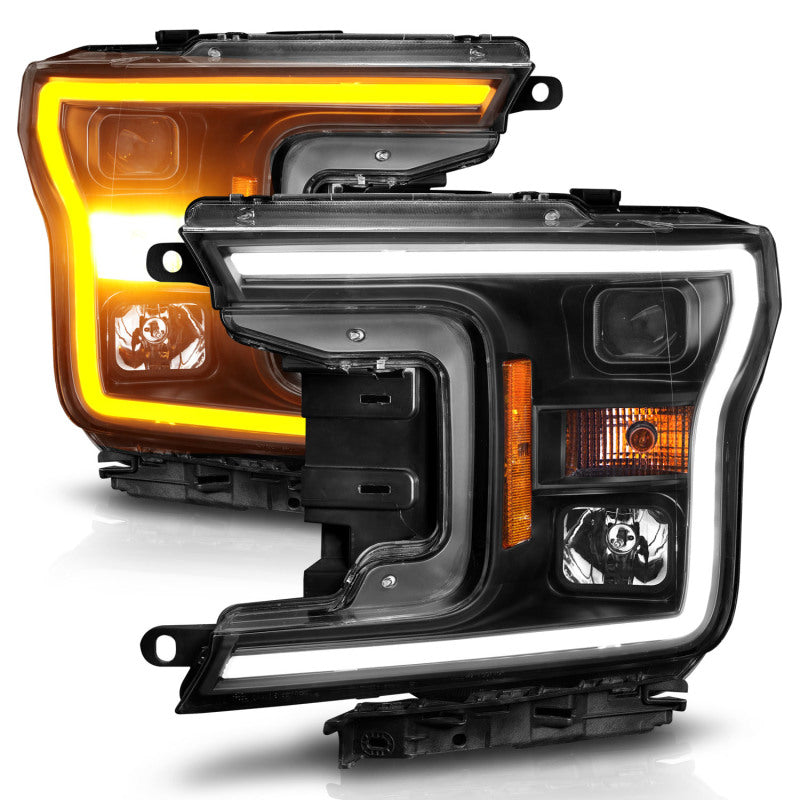 ANZO 2018-2020 Ford F-150 Projector Headlight w/ Plank Style Switchback Black Housing - GTR Auto
