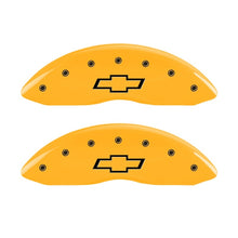 Load image into Gallery viewer, MGP Front set 2 Caliper Covers Engraved Front Bowtie Yellow finish black ch