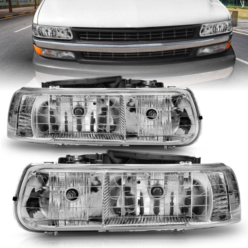 ANZO 1999-2002 Chevrolet Silverado 1500 Crystal Headlights Chrome - GTR Auto