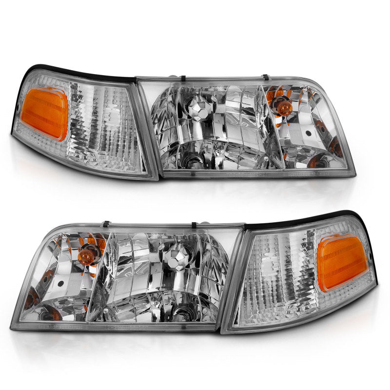 ANZO 1998-2005 Ford Crown Victoria Crystal Headlight Chrome With Bumper Light (OE) - GTR Auto