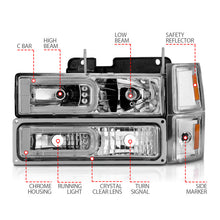 Load image into Gallery viewer, ANZO 88-98 Chevrolet C1500 Crystal Headlights w/Light Bar Chrome Housing w/ Signal Side Markers 8Pcs - GTR Auto