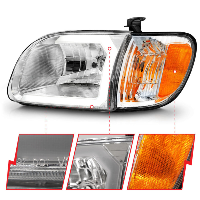 ANZO 00-04 Toyota Tundra (Reg/Acc Cab Only) Crystal Headlights w/Lgt Bar Chrome w/Corner Lights 2pc - GTR Auto