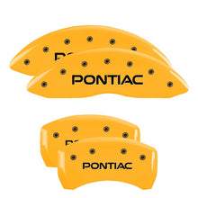 Load image into Gallery viewer, MGP 4 Caliper Covers Engraved Front &amp; Rear Pontiac Yellow Finish Black Char 2001 Pontiac Firebird 18028SPOPYL