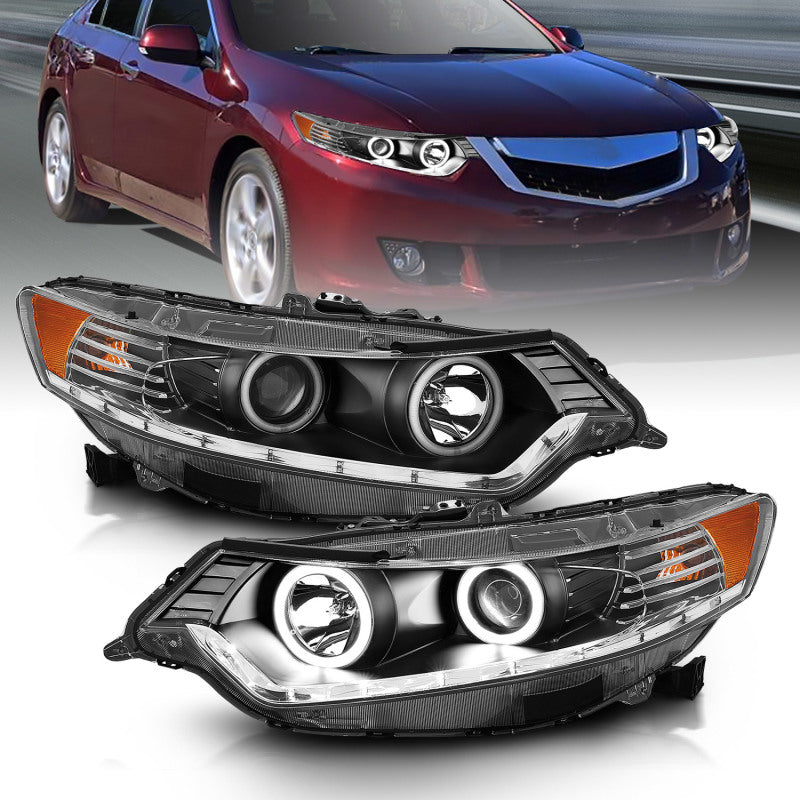 ANZO 2009-2012 Acura TSX Projector Headlights w/ Halo Black (CCFL) (HID Compatible) - GTR Auto