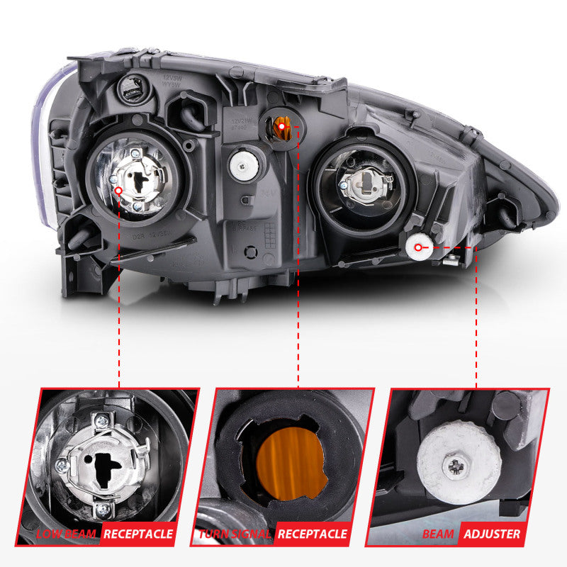 ANZO 2002-2004 Acura RSX Crystal Headlights Black - GTR Auto